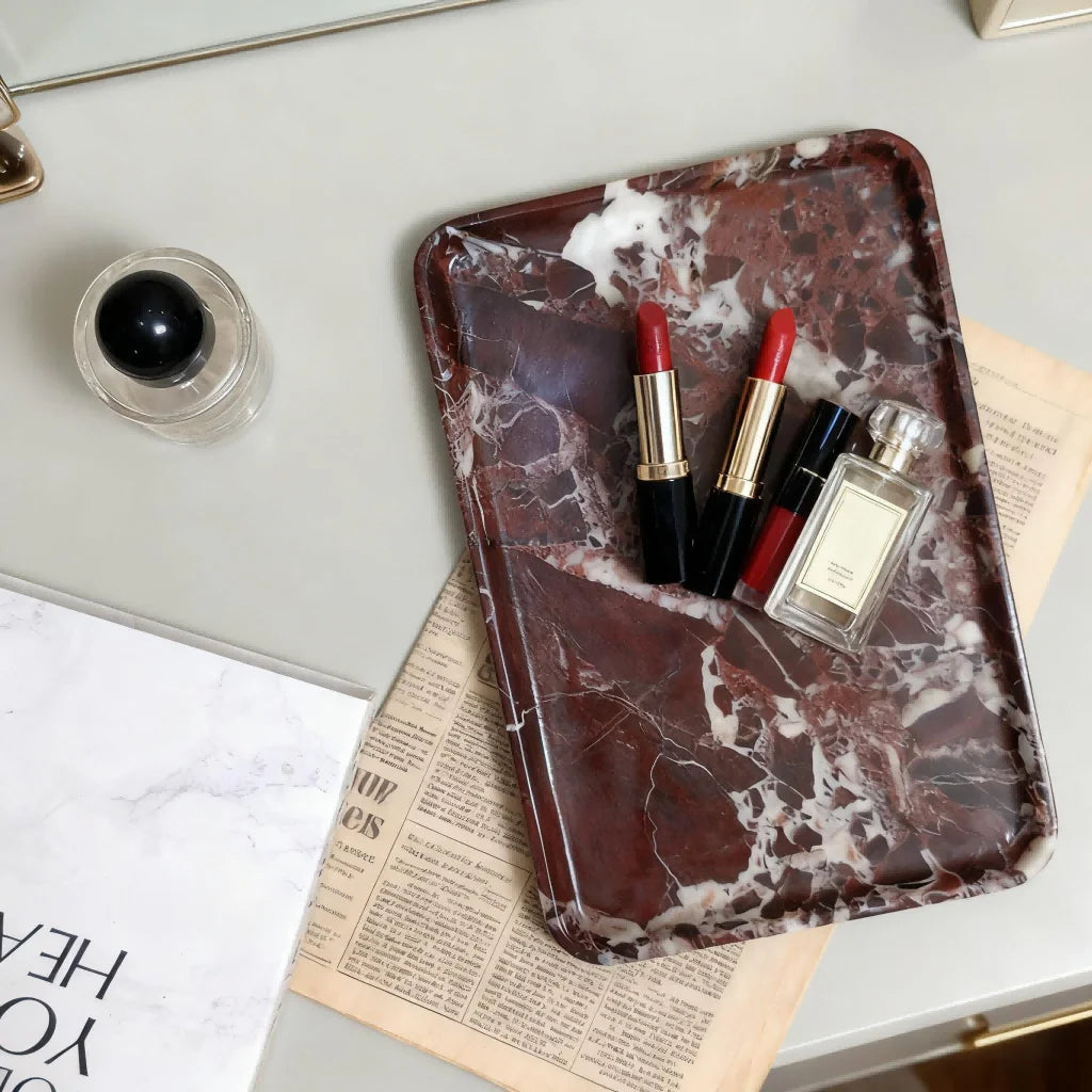 Rosa Levanto Luxurious Marble Vanity Tray, Natural Stone Rectangular Storage for Bathroom, Kitchen, Dresser & Home Decor