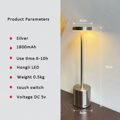 LED Table Lamp Hotel Wireless Rechargeable Desk Lamp Touch Switch Table Lamp Metal Retrolight for Bedroom Living Room Restaurant