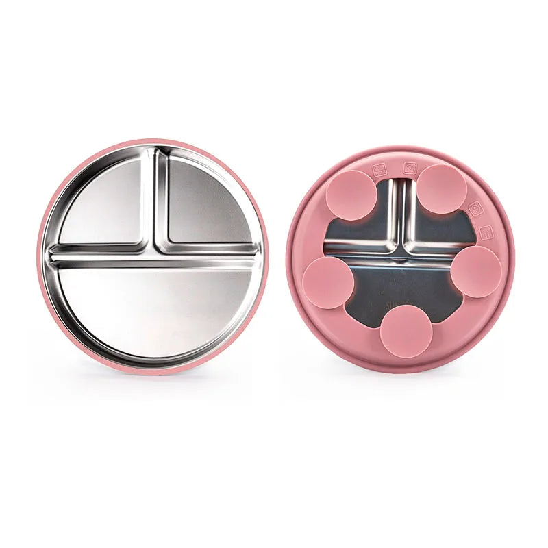 New Kids Tableware - 304 Stainless Steel Divided Plate with Silicone Suction Base for Babies