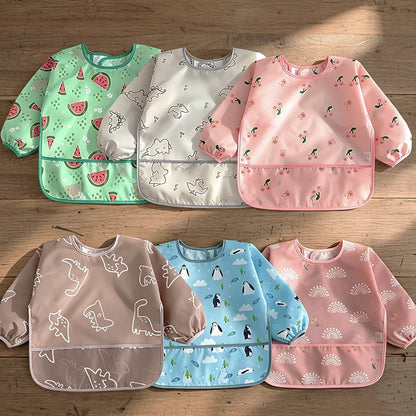 1/2PC Cute Waterproof Full Sleeve Baby Bibs Children Apron Long Sleeve Feeding Smock Kids Eating Breastplate Infant Scarf Cloth