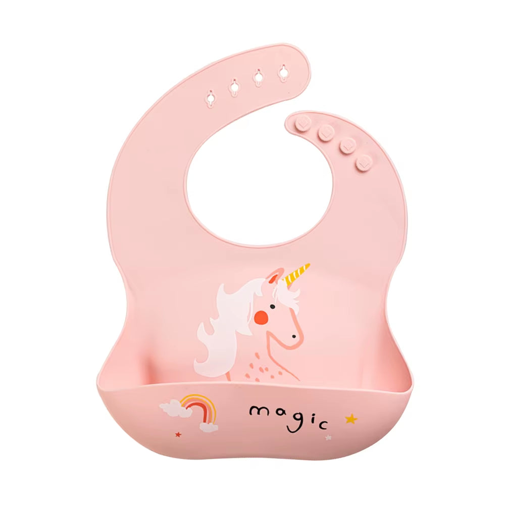Waterproof Bibs for Kids Feeding Baby Eating Stuff Soft Silicone Babeast Cartoon Printed Adjustable Baby Tasting Feeding Bibs