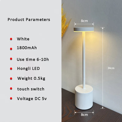LED Table Lamp Hotel Wireless Rechargeable Desk Lamp Touch Switch Table Lamp Metal Retrolight for Bedroom Living Room Restaurant