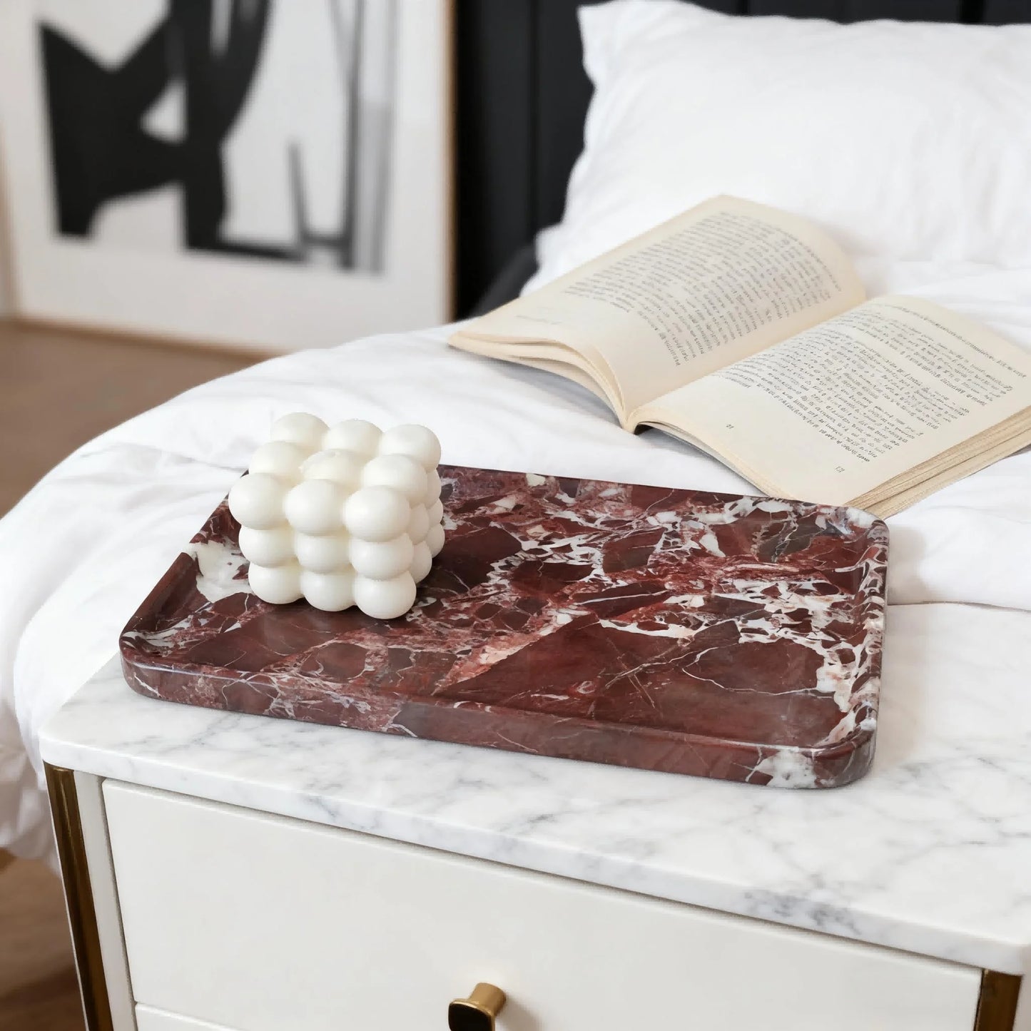 Rosa Levanto Luxurious Marble Vanity Tray, Natural Stone Rectangular Storage for Bathroom, Kitchen, Dresser & Home Decor