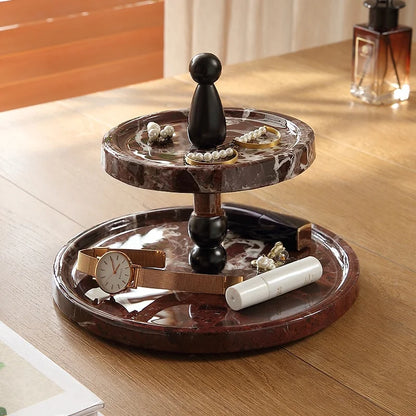 2-Layer Marble Tray Cake Shelf Jewelry Cosmetics Kitchen Bathroom Accessories Storage Organizer Wedding Home Decor Decoration