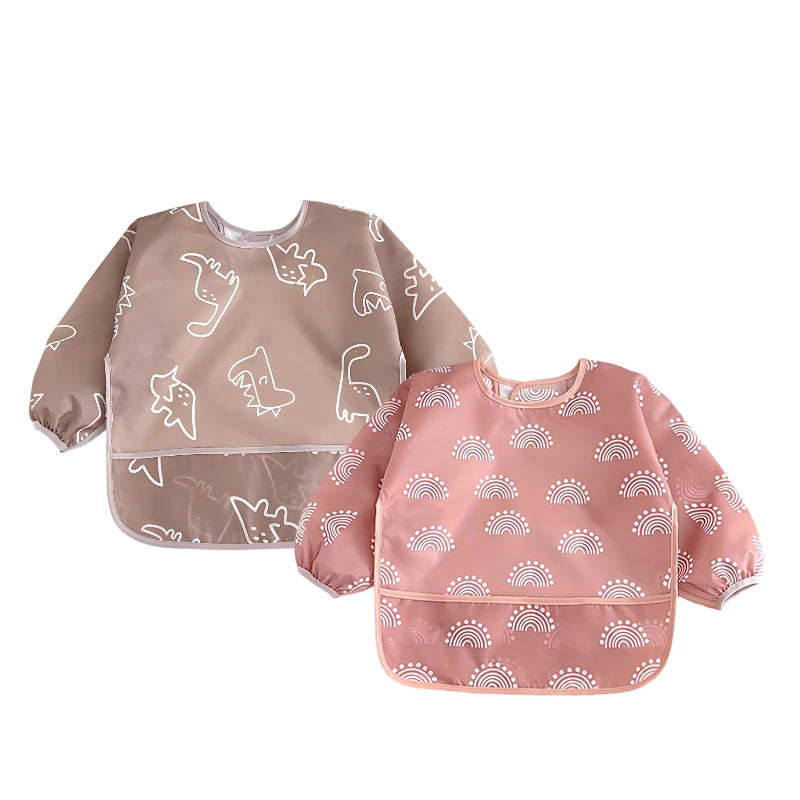 1/2PC Cute Waterproof Full Sleeve Baby Bibs Children Apron Long Sleeve Feeding Smock Kids Eating Breastplate Infant Scarf Cloth