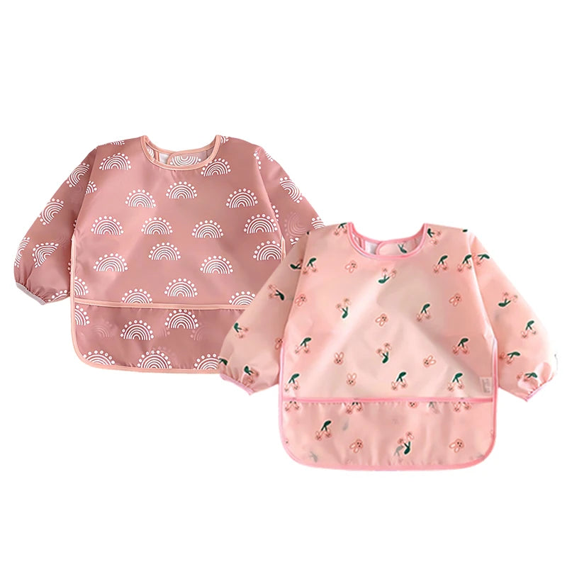 1/2PC Cute Waterproof Full Sleeve Baby Bibs Children Apron Long Sleeve Feeding Smock Kids Eating Breastplate Infant Scarf Cloth