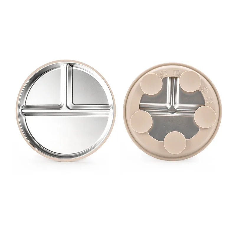 New Kids Tableware - 304 Stainless Steel Divided Plate with Silicone Suction Base for Babies