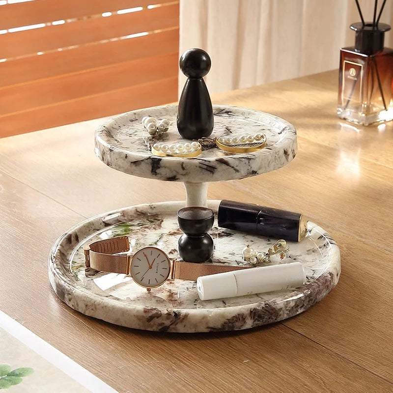 2-Layer Marble Tray Cake Shelf Jewelry Cosmetics Kitchen Bathroom Accessories Storage Organizer Wedding Home Decor Decoration