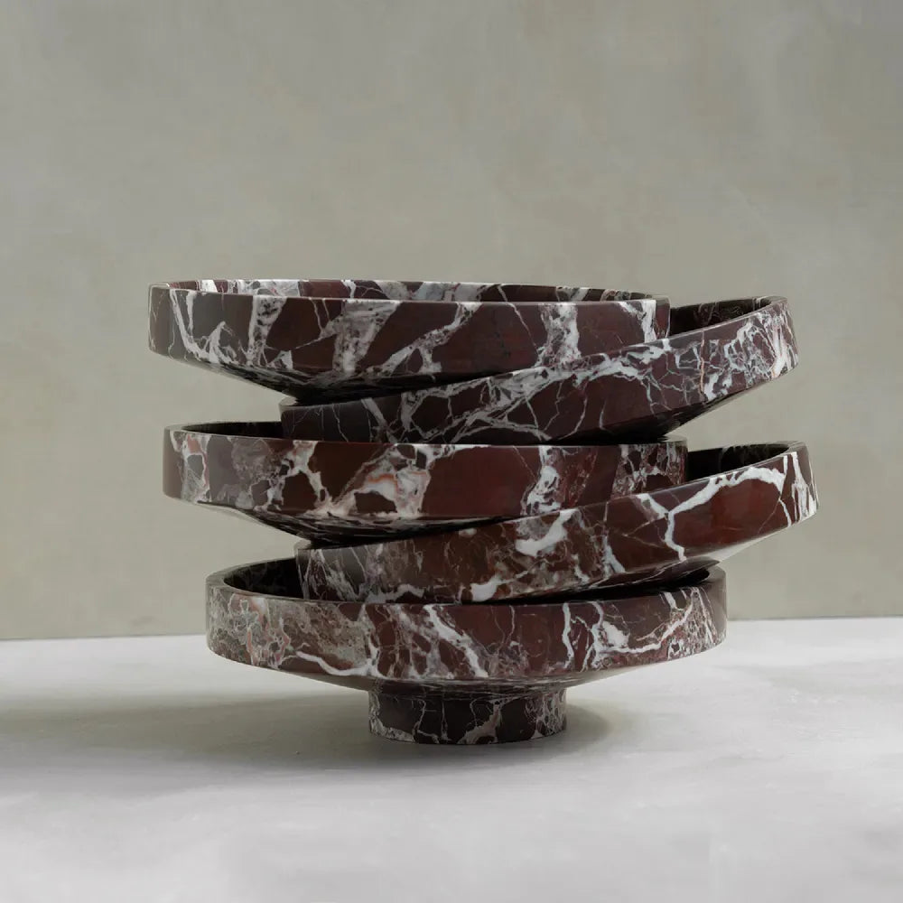 Luxury Burgundy Marble Tray 10" X 3" Natural Rosso Levanto Stone Fruit Tray for Kitchen,Dining Table,Living Room