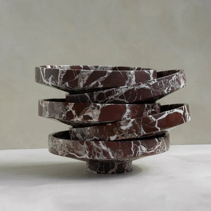 Luxury Burgundy Marble Tray 10" X 3" Natural Rosso Levanto Stone Fruit Tray for Kitchen,Dining Table,Living Room