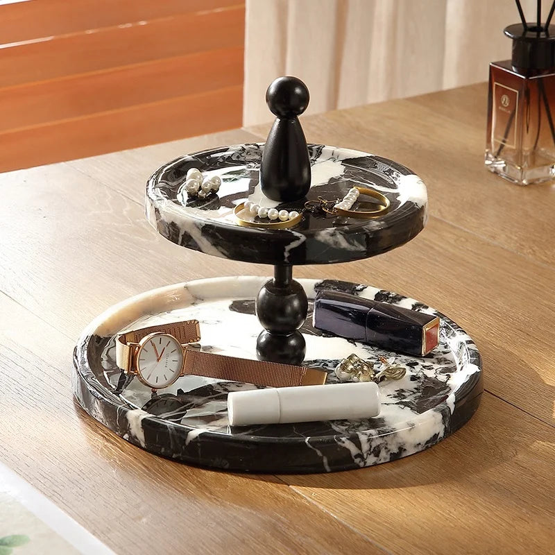 2-Layer Marble Tray Cake Shelf Jewelry Cosmetics Kitchen Bathroom Accessories Storage Organizer Wedding Home Decor Decoration