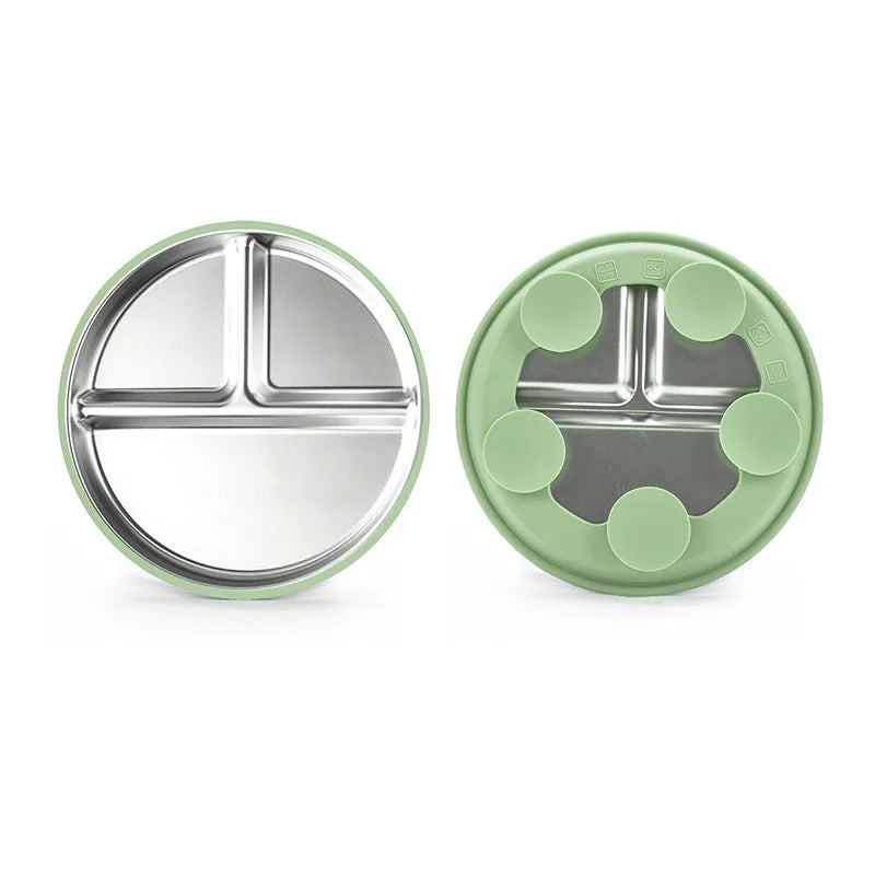 New Kids Tableware - 304 Stainless Steel Divided Plate with Silicone Suction Base for Babies