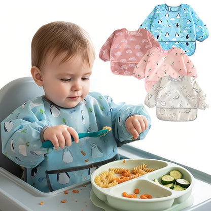 1/2PC Cute Waterproof Full Sleeve Baby Bibs Children Apron Long Sleeve Feeding Smock Kids Eating Breastplate Infant Scarf Cloth