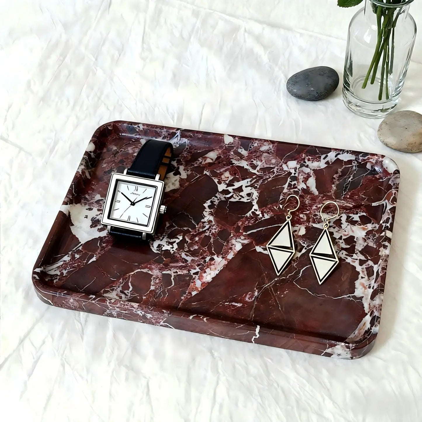 Rosa Levanto Luxurious Marble Vanity Tray, Natural Stone Rectangular Storage for Bathroom, Kitchen, Dresser & Home Decor