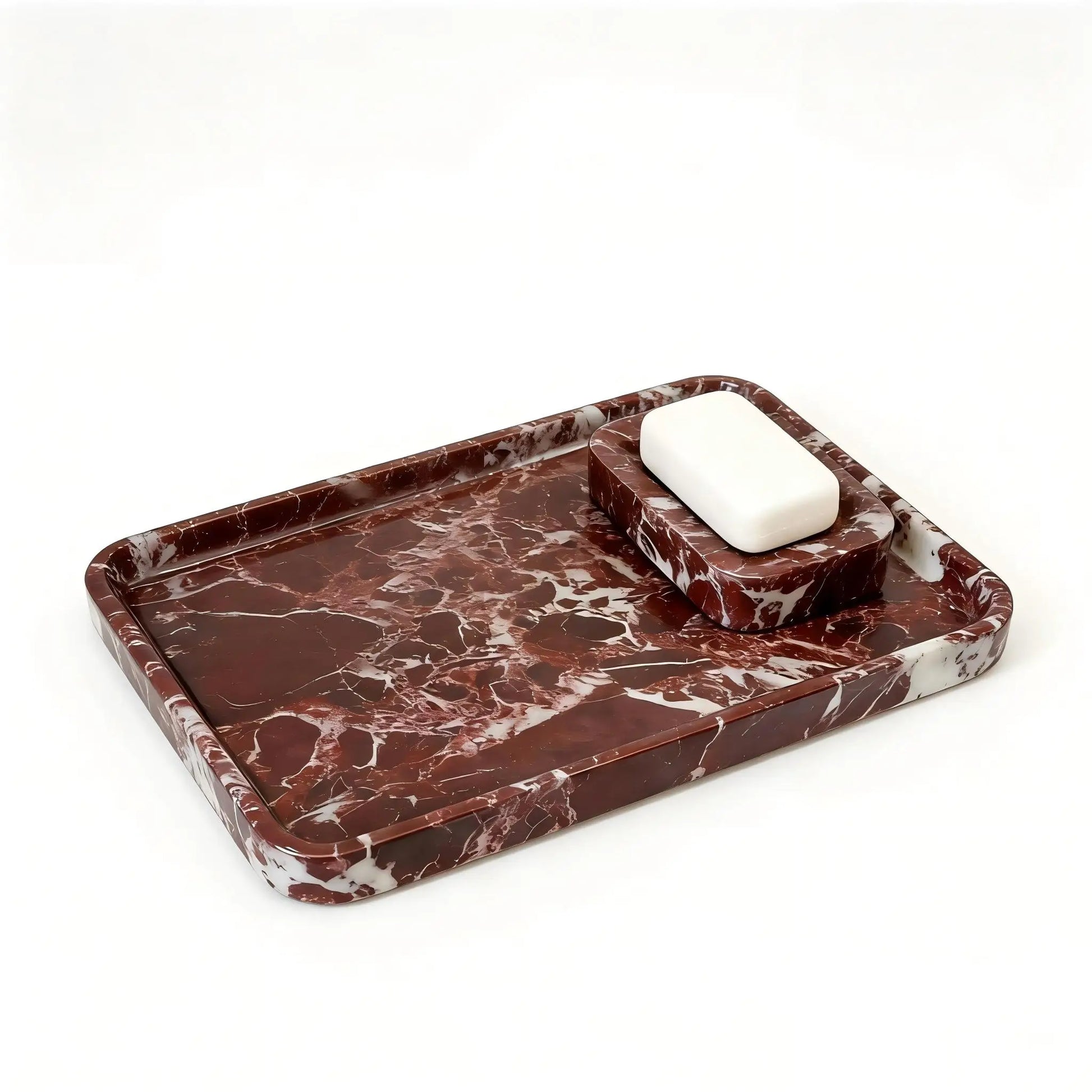 Rosa Levanto Luxurious Marble Vanity Tray, Natural Stone Rectangular Storage for Bathroom, Kitchen, Dresser & Home Decor