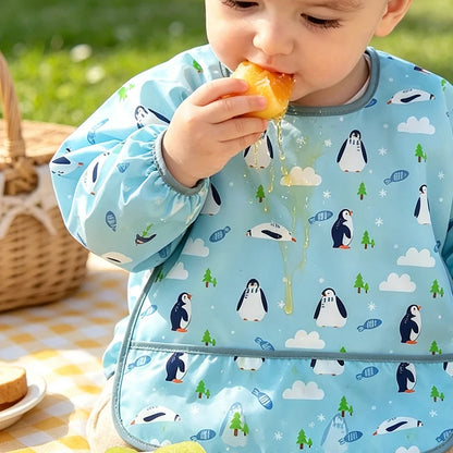 1/2PC Cute Waterproof Full Sleeve Baby Bibs Children Apron Long Sleeve Feeding Smock Kids Eating Breastplate Infant Scarf Cloth