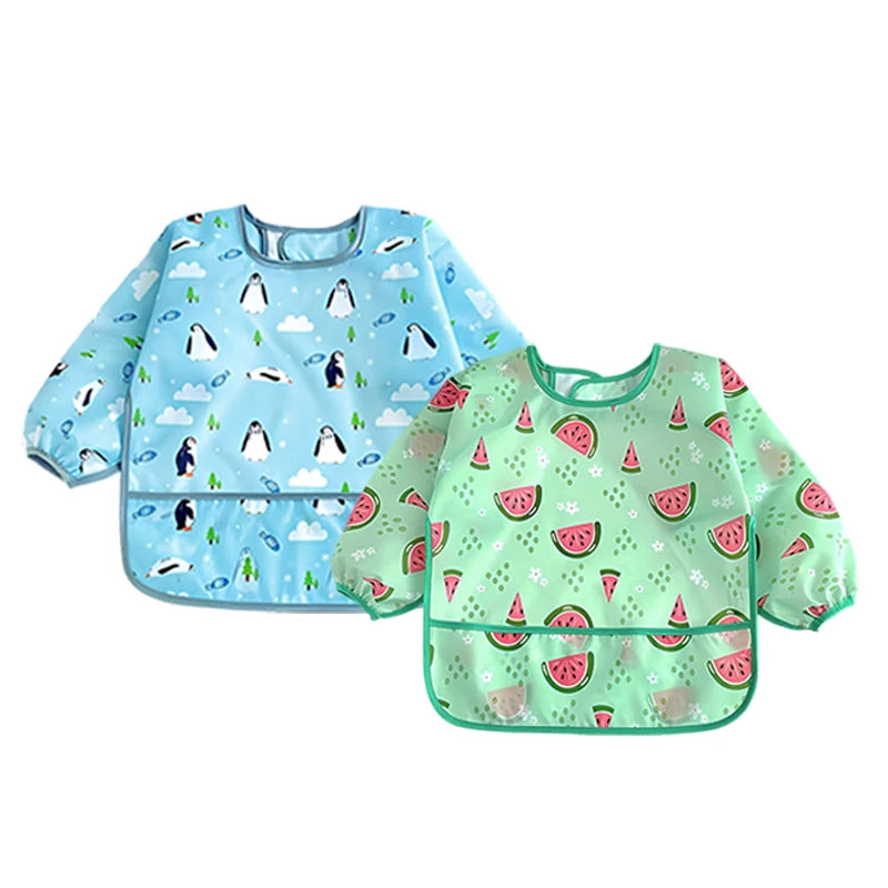1/2PC Cute Waterproof Full Sleeve Baby Bibs Children Apron Long Sleeve Feeding Smock Kids Eating Breastplate Infant Scarf Cloth