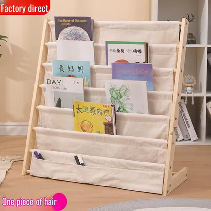 Household Solid Wood Floor to Ceiling Bookshelf Removable Multi-Layer Storage Bookshelf Children'S Picture Book Storage Rack