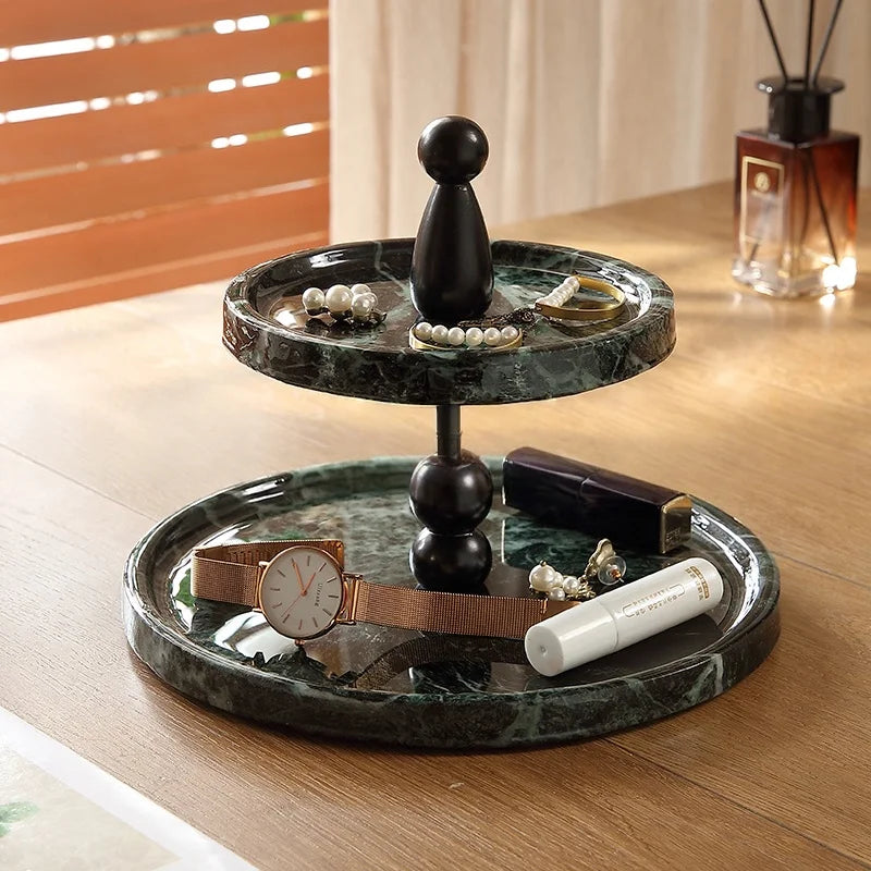 2-Layer Marble Tray Cake Shelf Jewelry Cosmetics Kitchen Bathroom Accessories Storage Organizer Wedding Home Decor Decoration