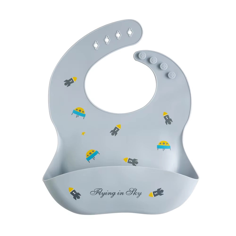 Waterproof Bibs for Kids Feeding Baby Eating Stuff Soft Silicone Babeast Cartoon Printed Adjustable Baby Tasting Feeding Bibs