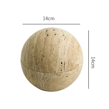 Wabi-Sabi Style Natural Beige Marble Stone, 9 Holes Sphere Incense Burner, Wood Plate Container, Home Decoration Crafts