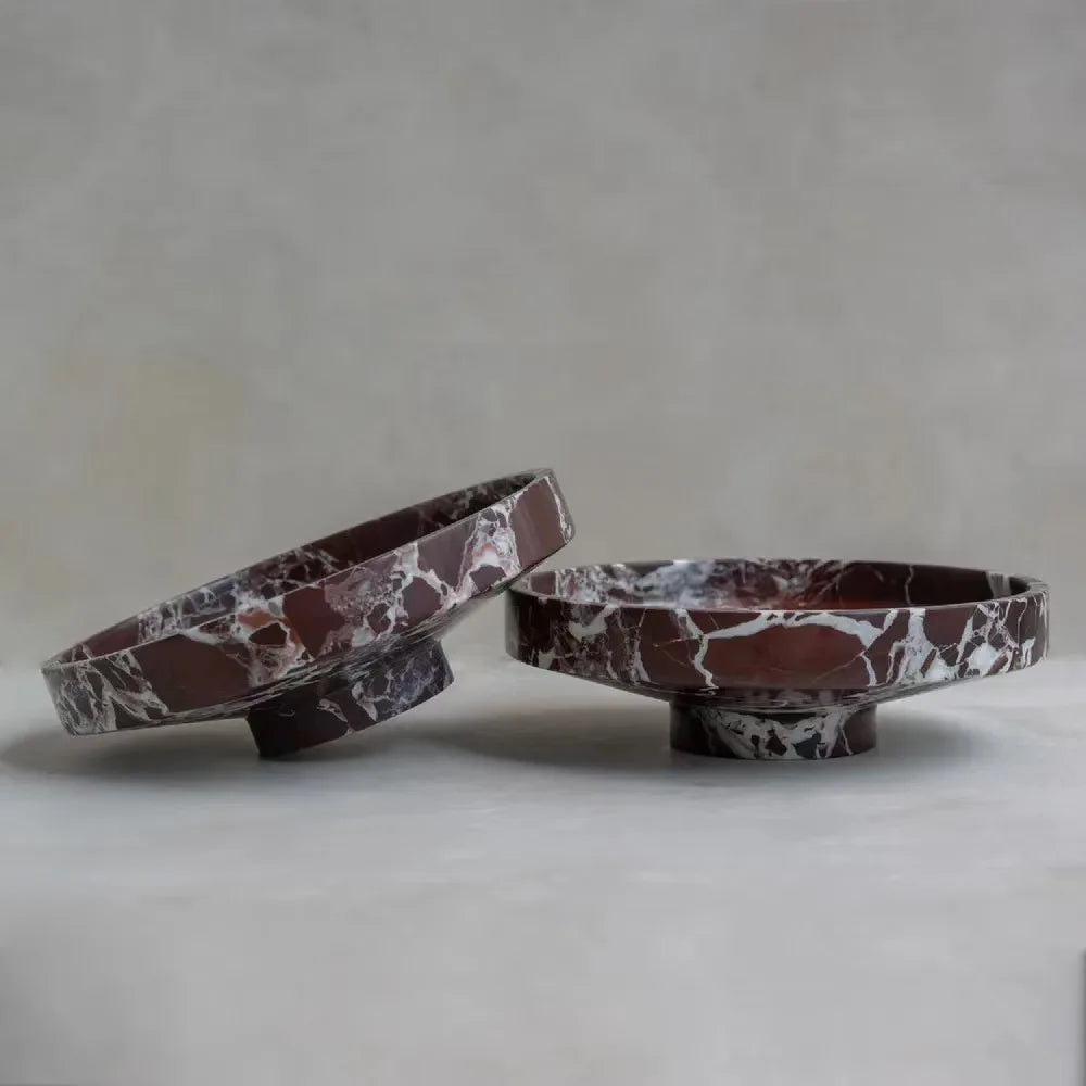 Luxury Burgundy Marble Tray 10" X 3" Natural Rosso Levanto Stone Fruit Tray for Kitchen,Dining Table,Living Room
