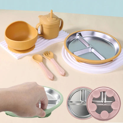 New Kids Tableware - 304 Stainless Steel Divided Plate with Silicone Suction Base for Babies