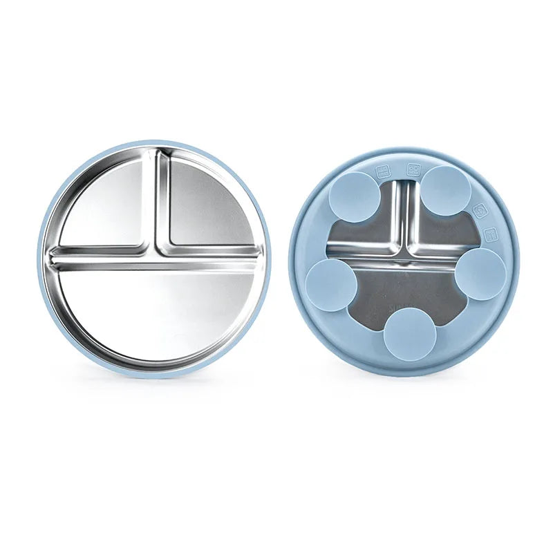 New Kids Tableware - 304 Stainless Steel Divided Plate with Silicone Suction Base for Babies